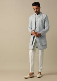Elegant Grey Textured Indowestern Set