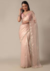 Elegant Peach Saree With Scalloped Border