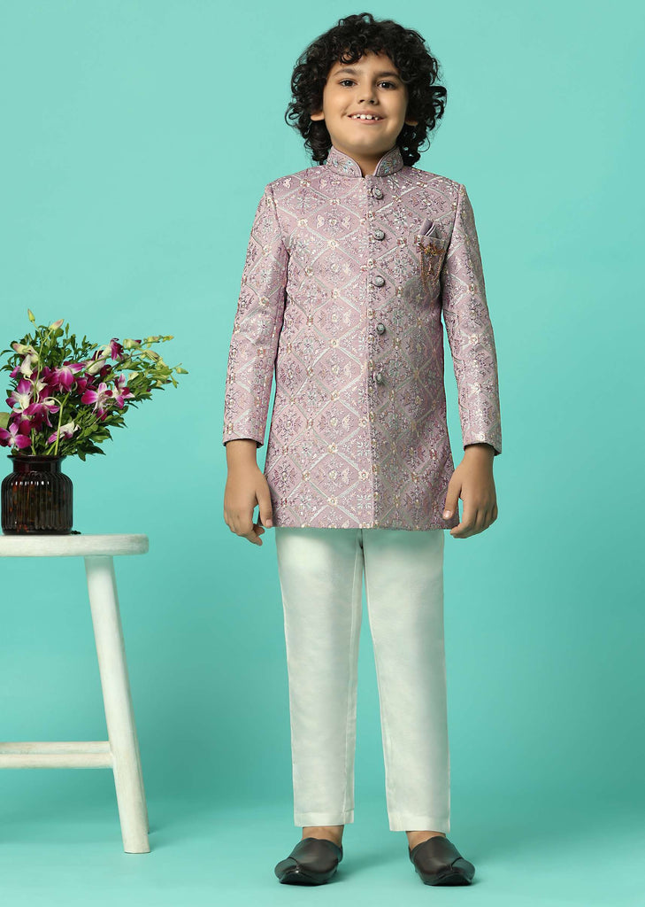 Elegant Peach Sherwani Set For Boys