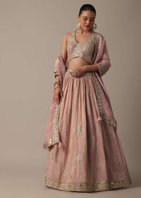 Elegant Pink Lehenga Choli Set With Intricate Embroidery