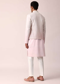 Elegant Pink Silk Jacket Kurta Set For Men