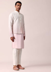 Elegant Pink Silk Jacket Kurta Set For Men