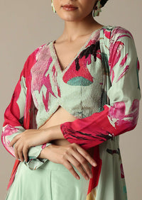 Elegant Pista Green Silk Palazzo Set With Exquisite Prints