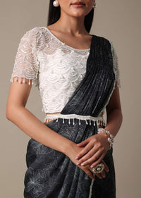 Elegant Pleated Printed Saree With Embellished Ready Blouse