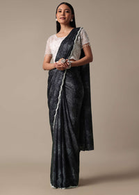 Elegant Pleated Printed Saree With Embellished Ready Blouse