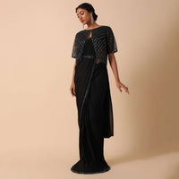 Elegant Pre Stitched Black Georgette Saree Set