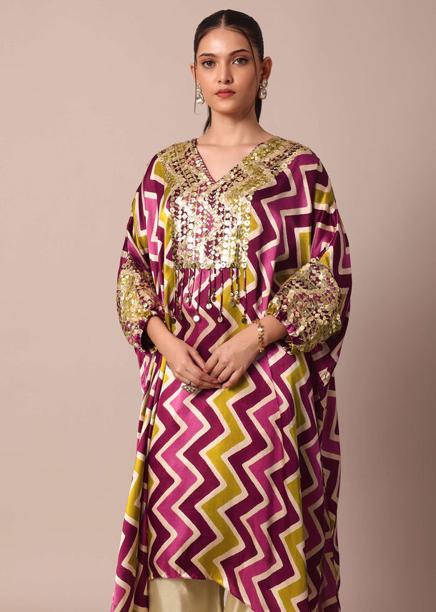 Elegant Printed Sequins Kaftaan Set