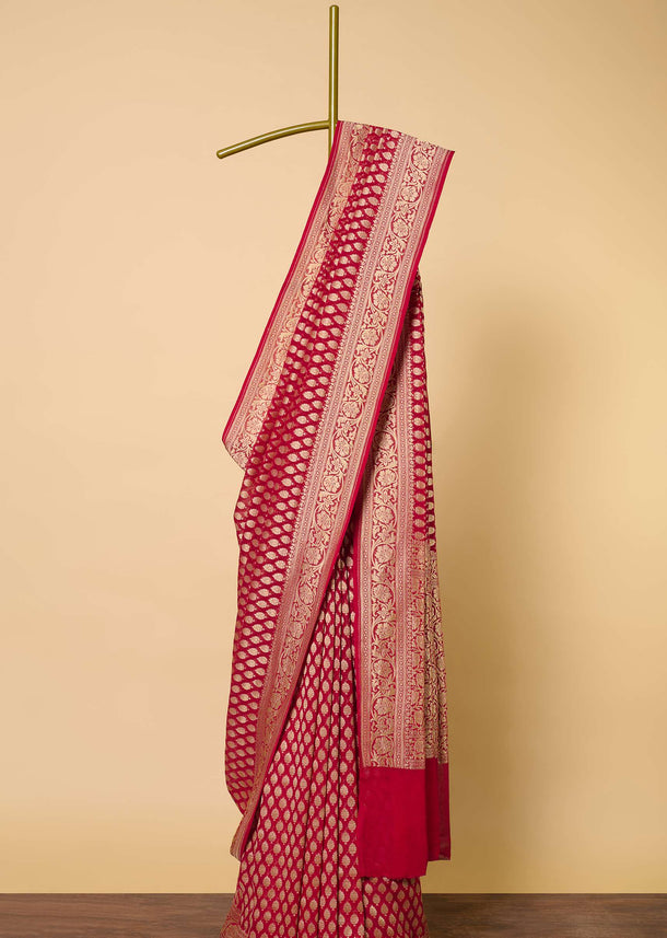 Elegant Red Banarasi Khaddi Saree Set