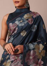 Elegant Sea Blue Saree With Resham Thread Artistry