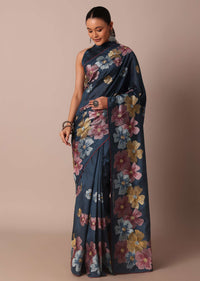 Elegant Sea Blue Saree With Resham Thread Artistry