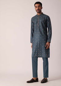 Elegant Teal Festive Jacket Kurta Set For Men