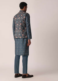 Elegant Teal Festive Jacket Kurta Set For Men