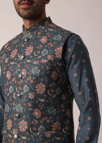 Elegant Teal Festive Jacket Kurta Set For Men