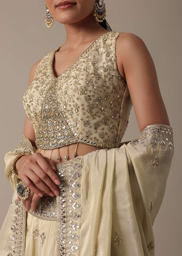Elegant White Chanderi Embellished Lehenga Set