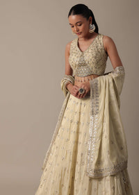 Elegant White Chanderi Embellished Lehenga Set