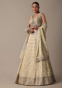 Elegant White Chanderi Embellished Lehenga Set