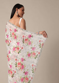 Elegant White Floral Printed Saree