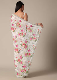 Elegant White Floral Printed Saree