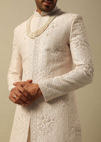 Elegant White Raw Silk Sherwani