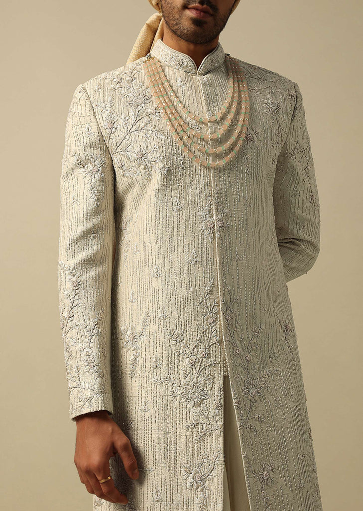 Classic White Raw Silk Sherwani