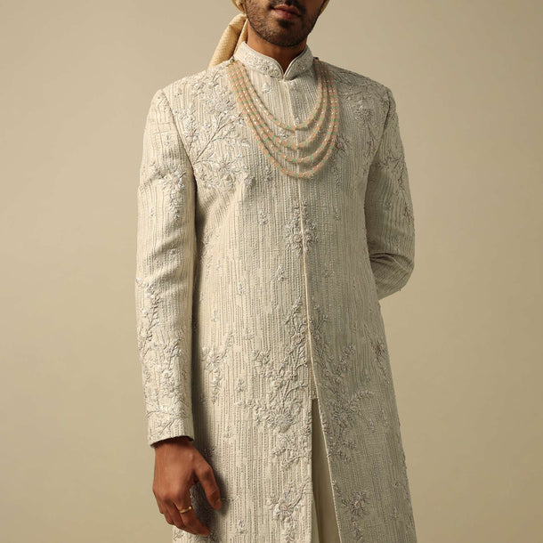 Classic White Raw Silk Sherwani