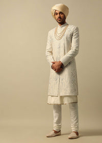 Classic White Raw Silk Sherwani