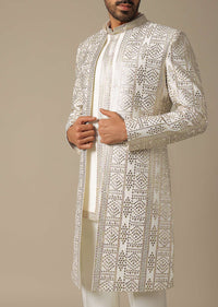 Elegant White Silk Indowestern Set