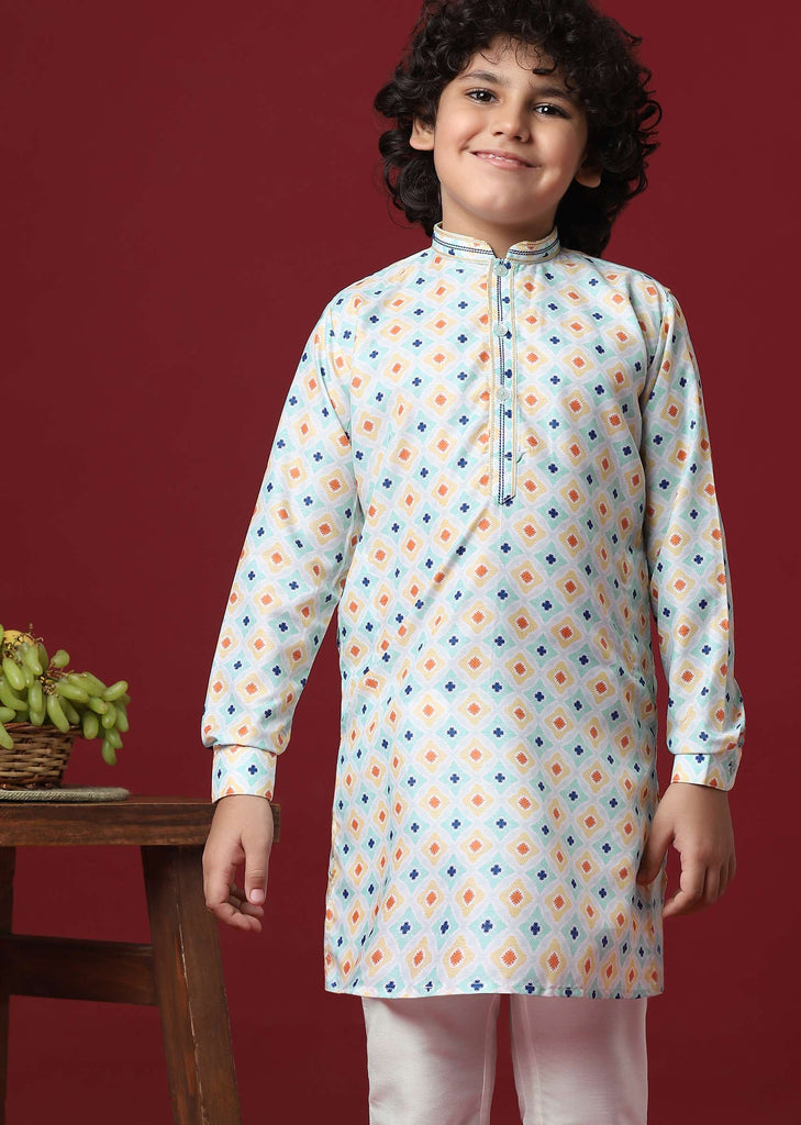 Elegant White Silk Kurta Set For Boys