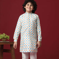 Elegant White Silk Kurta Set For Boys