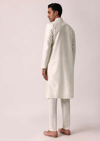 Elegant White Silk Kurta Set With Hand Embroidery