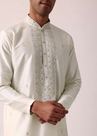 Elegant White Silk Kurta Set With Hand Embroidery