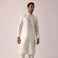 Elegant White Silk Kurta Set With Hand Embroidery