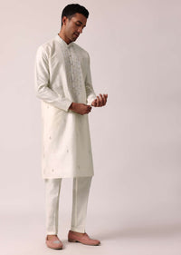 Elegant White Silk Kurta Set With Hand Embroidery
