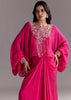 Embroidered Pink Skirt Set With Cape