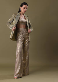 Embroidered Jacket And Drape Skirt With Grey Blouse