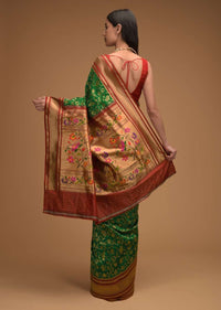 Emerald Green Banarasi Silk Saree With Brocade Border