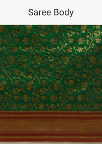 Emerald Green Banarasi Silk Saree With Brocade Border