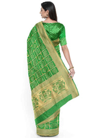 Emerald green banarasi silk saree with traditional motifs only on Kalki