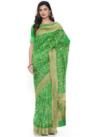 Emerald green banarasi silk saree with traditional motifs only on Kalki