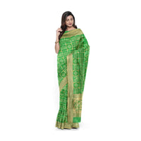 Emerald green banarasi silk saree with traditional motifs only on Kalki