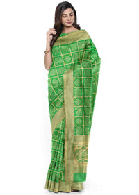 Emerald green banarasi silk saree with traditional motifs only on Kalki