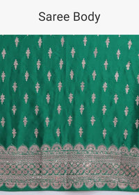 Emerald Green Saree In Satin With Zari Embellished Buttis Online - Kalki Fashion