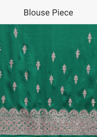 Emerald Green Saree In Satin With Zari Embellished Buttis Online - Kalki Fashion