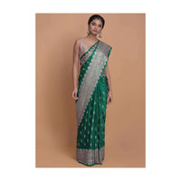 Emerald Green Saree In Satin With Zari Embellished Buttis Online - Kalki Fashion