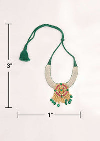 Emerald green thread necklace set with jadau pendant only on Kalki