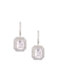 Emerald Cut Faux Diamond Dangler Earrings In 92.5 Silver