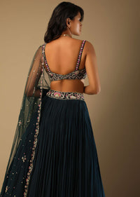 Emerald Green Lehenga With Hand Embroidered Choli Using Multi Colored Floral Motifs