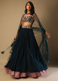 Emerald Green Lehenga With Hand Embroidered Choli Using Multi Colored Floral Motifs