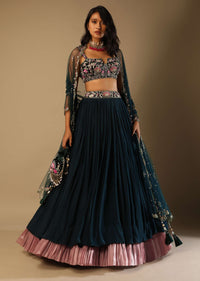 Emerald Green Lehenga With Hand Embroidered Choli Using Multi Colored Floral Motifs