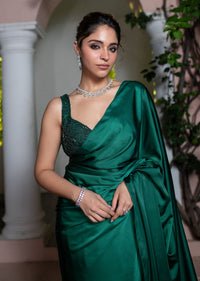 Emerald Green Saree With Tassel Lace And Sequence Embellished Blouse